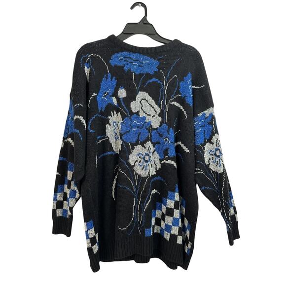 Vintage Distinctly Different Sweater Black, Blue And Silver Metallic Size 24W - Picture 2 of 9